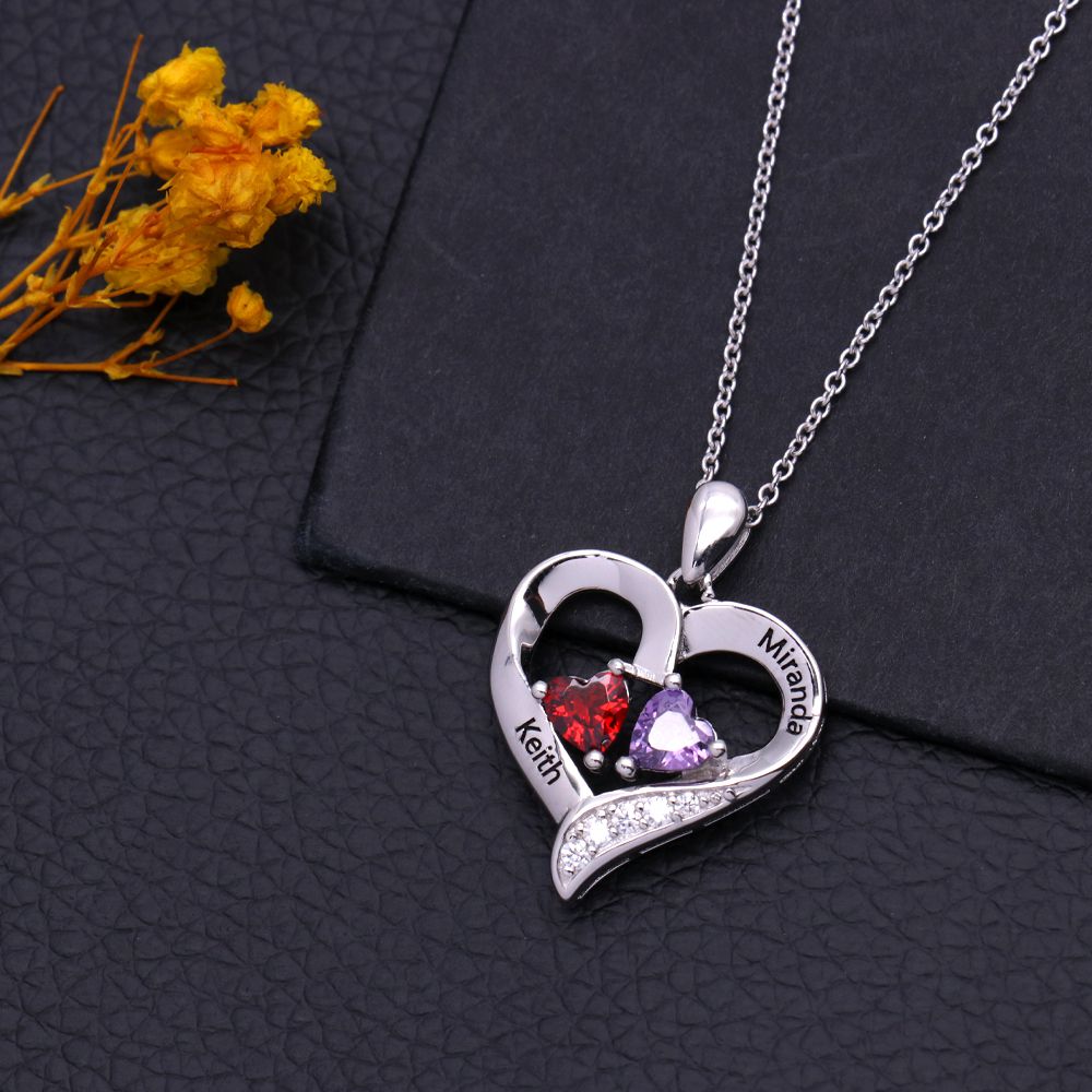 Hearts in Heart Birthstone Necklace